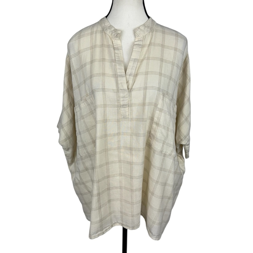 Laude The Label Organic Cotton Plaid Tunic Blouse Oversized L XL Minimalist - Picture 2 of 11